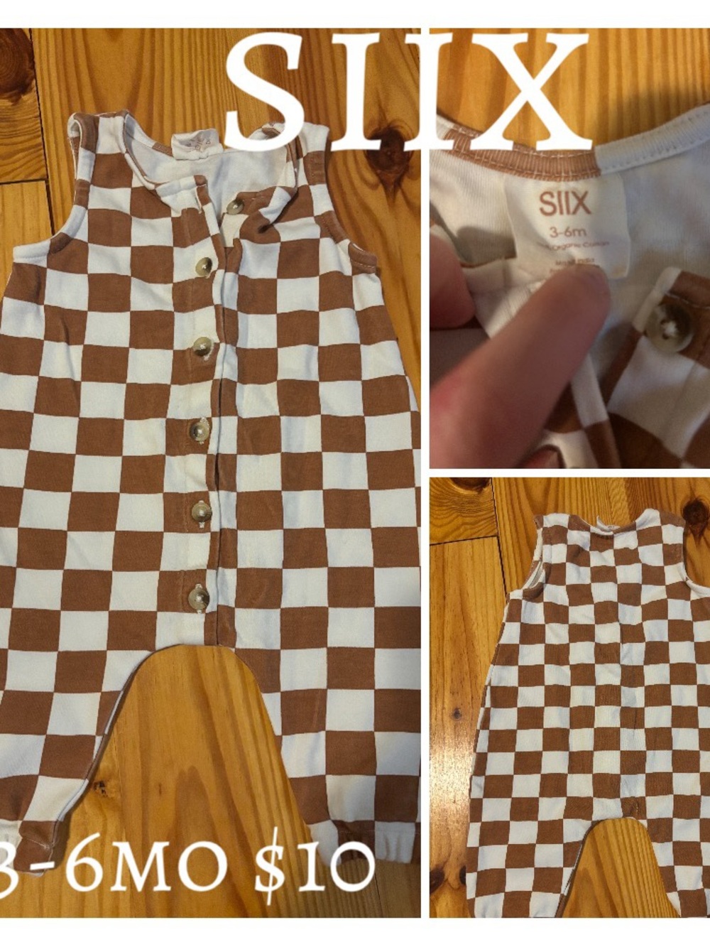 SIIX Brown & White Checkered Baby Romper